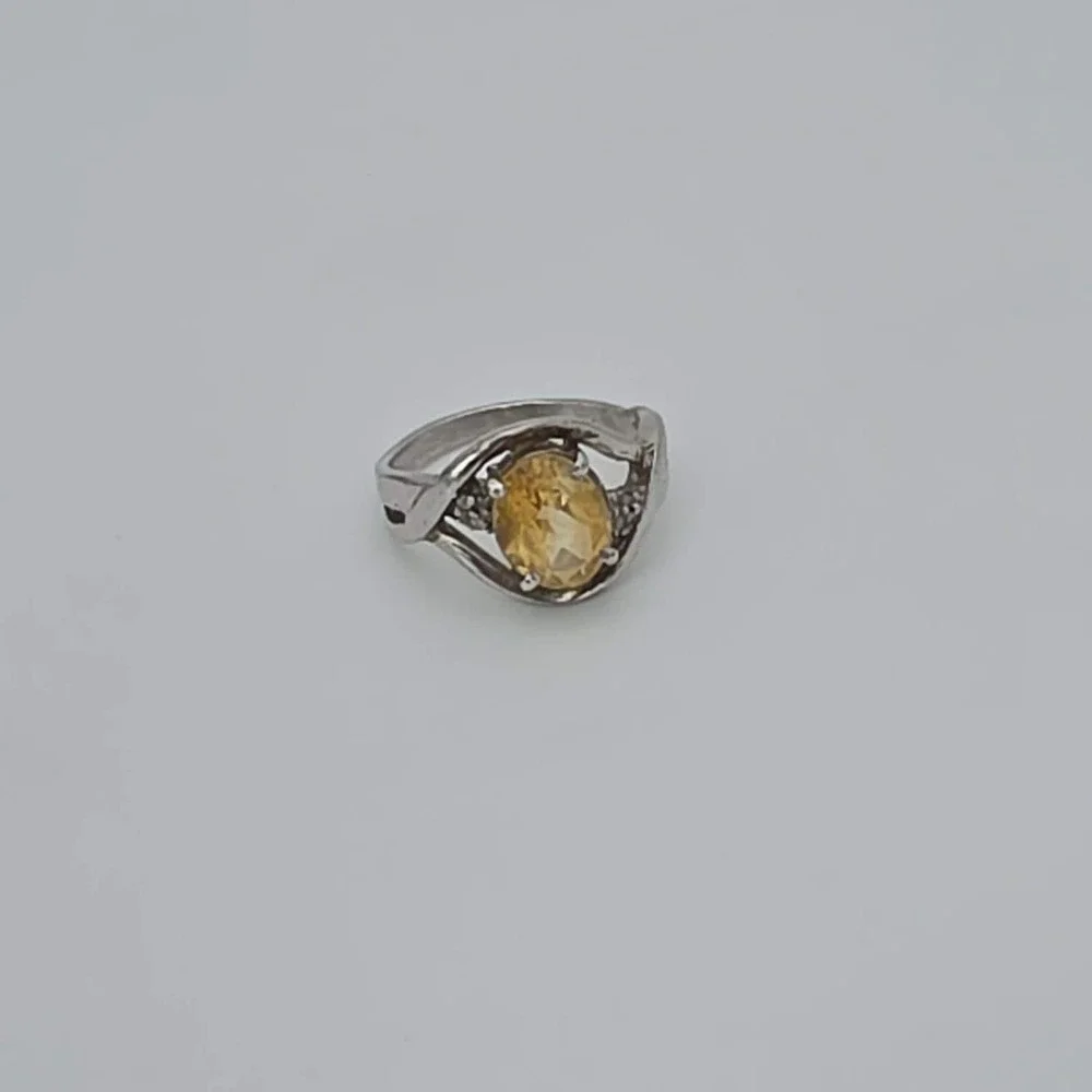 Vintage Citrine Ring Diamond Accents 925 Sterling Silver Size 5‎ FREE $HIPPING!!